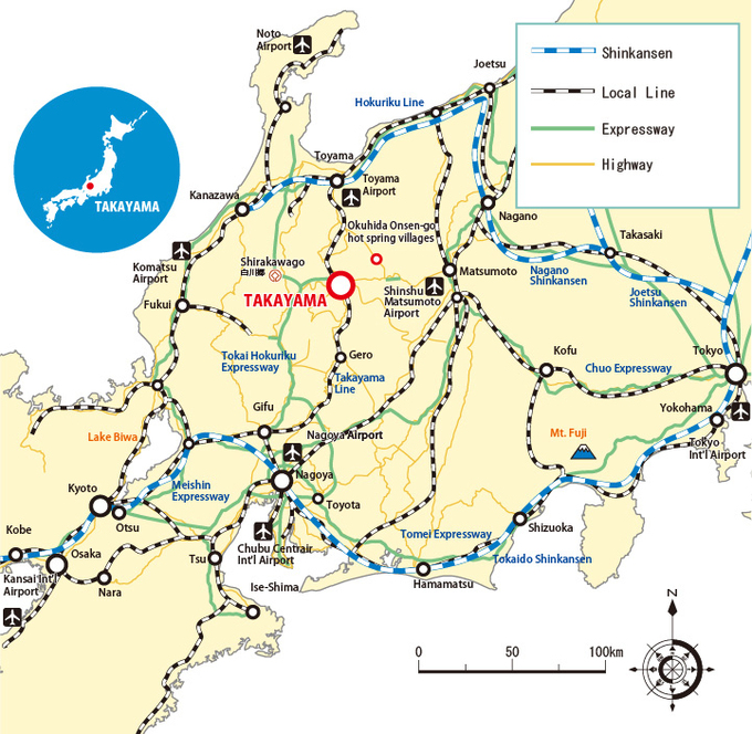 Takayama and Central Japan Map (illustration)